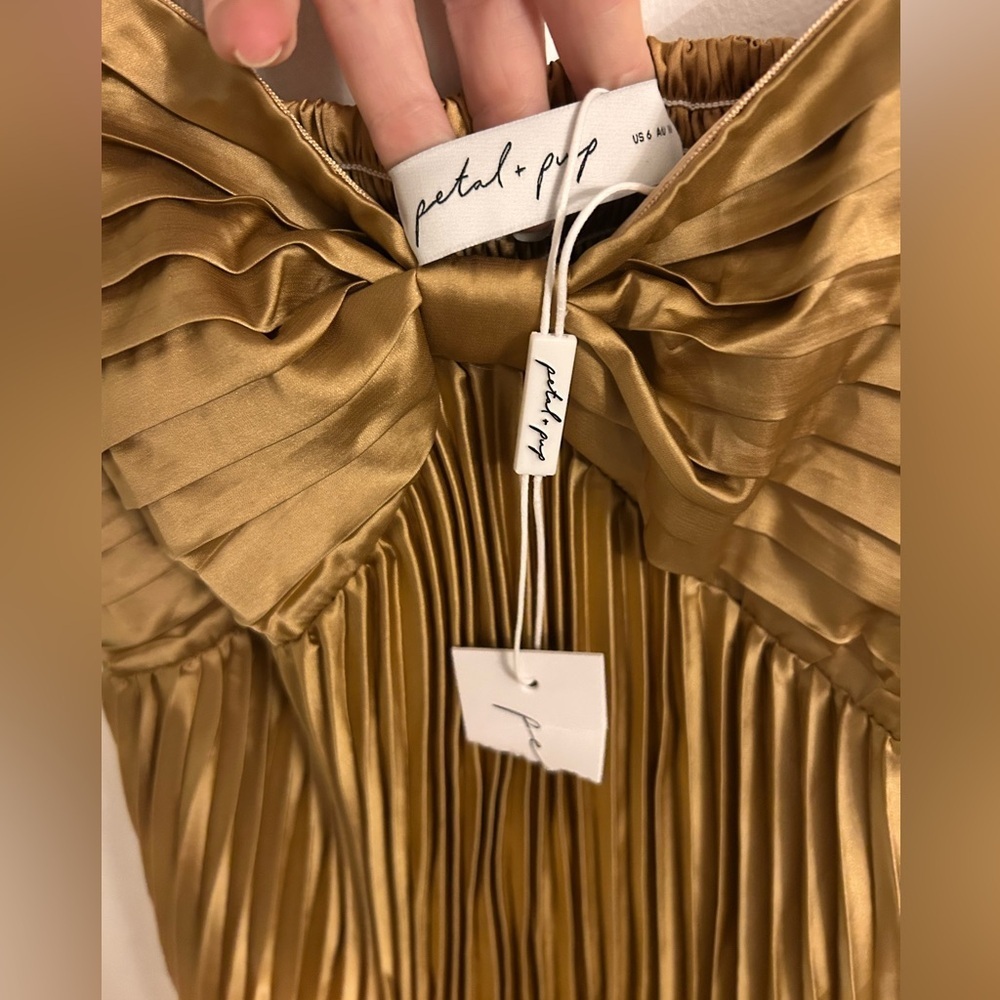 Petal + Pup Vikki Dress Gold NWT Pleated Maxi formal - Picture 6 of 6